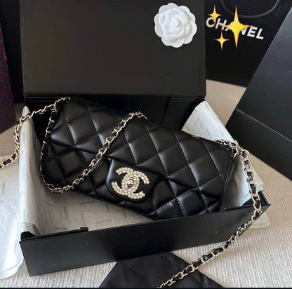 C-H-A-N-E-L Pearl Flap Crossbody Women Bag – Premium Edition (Black)