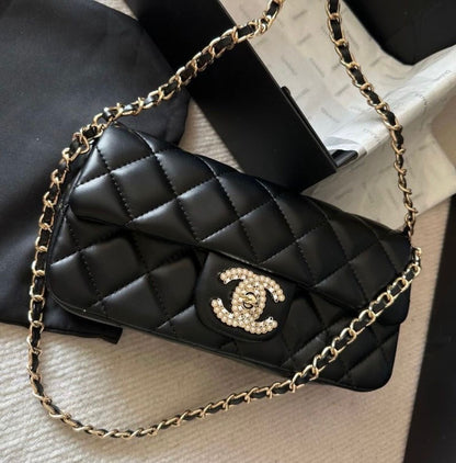 C-H-A-N-E-L Pearl Flap Crossbody Women Bag – Premium Edition (Black)