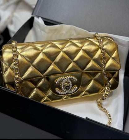 C-H-A-N-E-L Pearl Flap Crossbody Women Bag – Premium Edition (Gold)