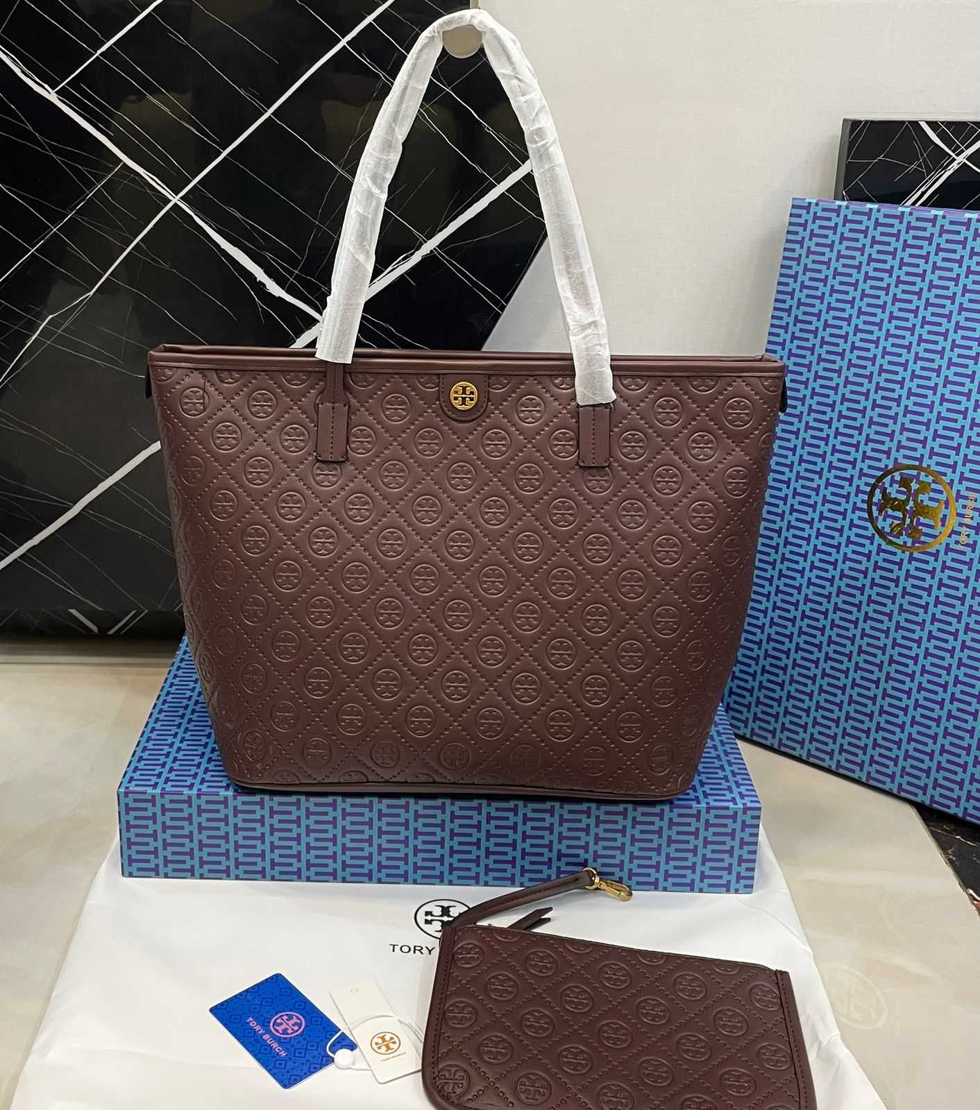 T-O-R-Y B-U-R-C-H Tote Women Bag 2PC Set – Master Class Edition (Brown-1)