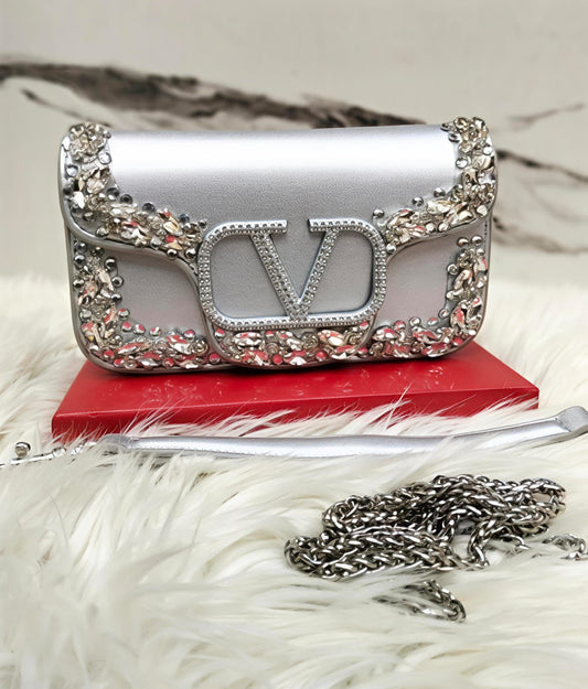V-A-L-E-N-T-I-N-O G-A-R-A-V-A-N-I Locò Small Crossbody Women Bag – Crystal Edition (Silver Design-2)