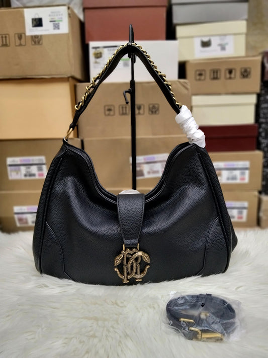 R-O-B-E-R-T-O C-A-V-A-L-L-I Chain Detail Shoulder Women Bag – Elegant Edition (Black)