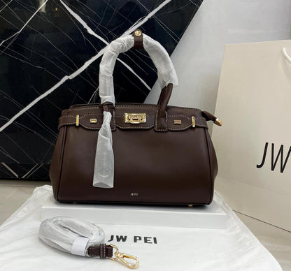 J-W P-E-I Ziva Metal Lock Decoration Tote Women Bag – Master Class Edition (Brown)