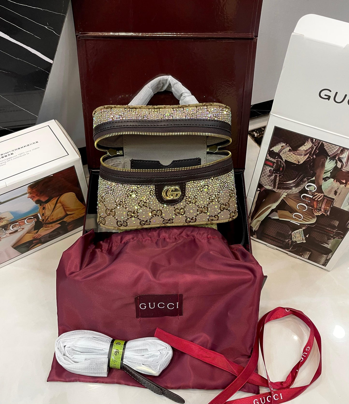 G-U-C-C-I Crystal Women Bag – Premium Edition (Brown)