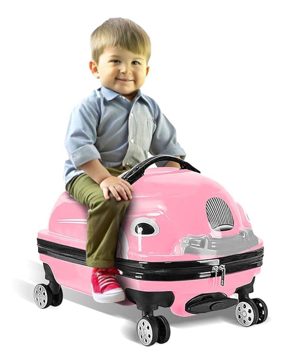 Kids 20-Inch 3D Cartoon Trolley Luggage – Ride-On Suitcase (Pink)