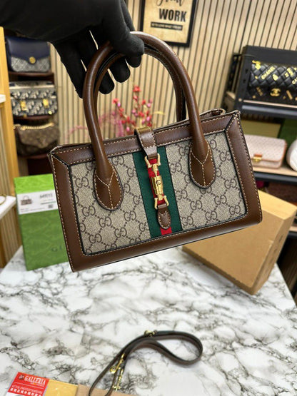 G-U-C-C-I Supreme Rectangular Top Handle Women Bag – Signature Edition (Brown)