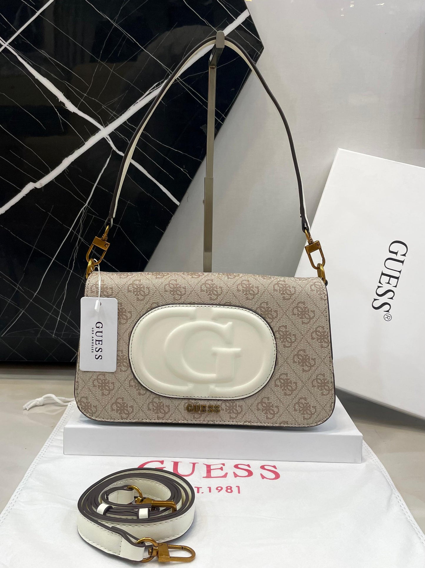 G-U-E-S-S Crossbody Women Bag – Master Class Edition (White/Beige)