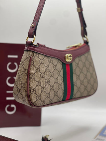 G-U-C-C-I Ophidia Small Shoulder Women Bag – Classic Edition (Maroon/Beige)