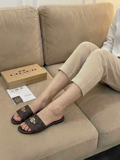 C-O-A-C-H Flat Slippers – Official Model Women Footwear (Brown/Black)