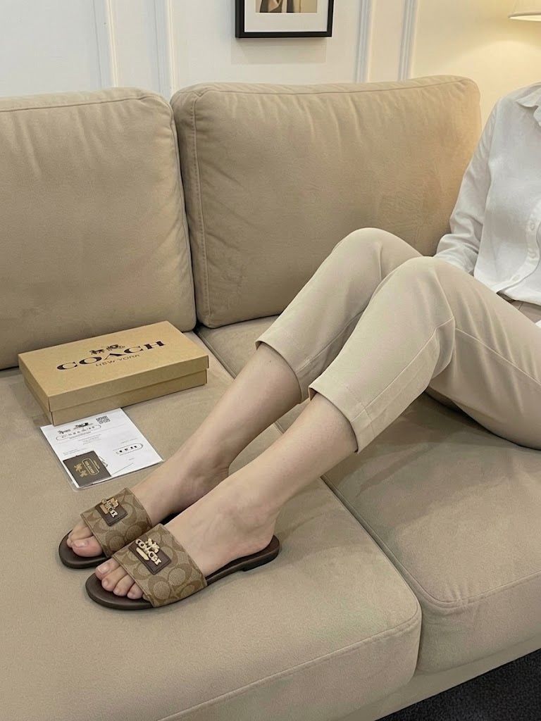 C-O-A-C-H Flat Slippers – Official Model Women Footwear (Brown/Beige)