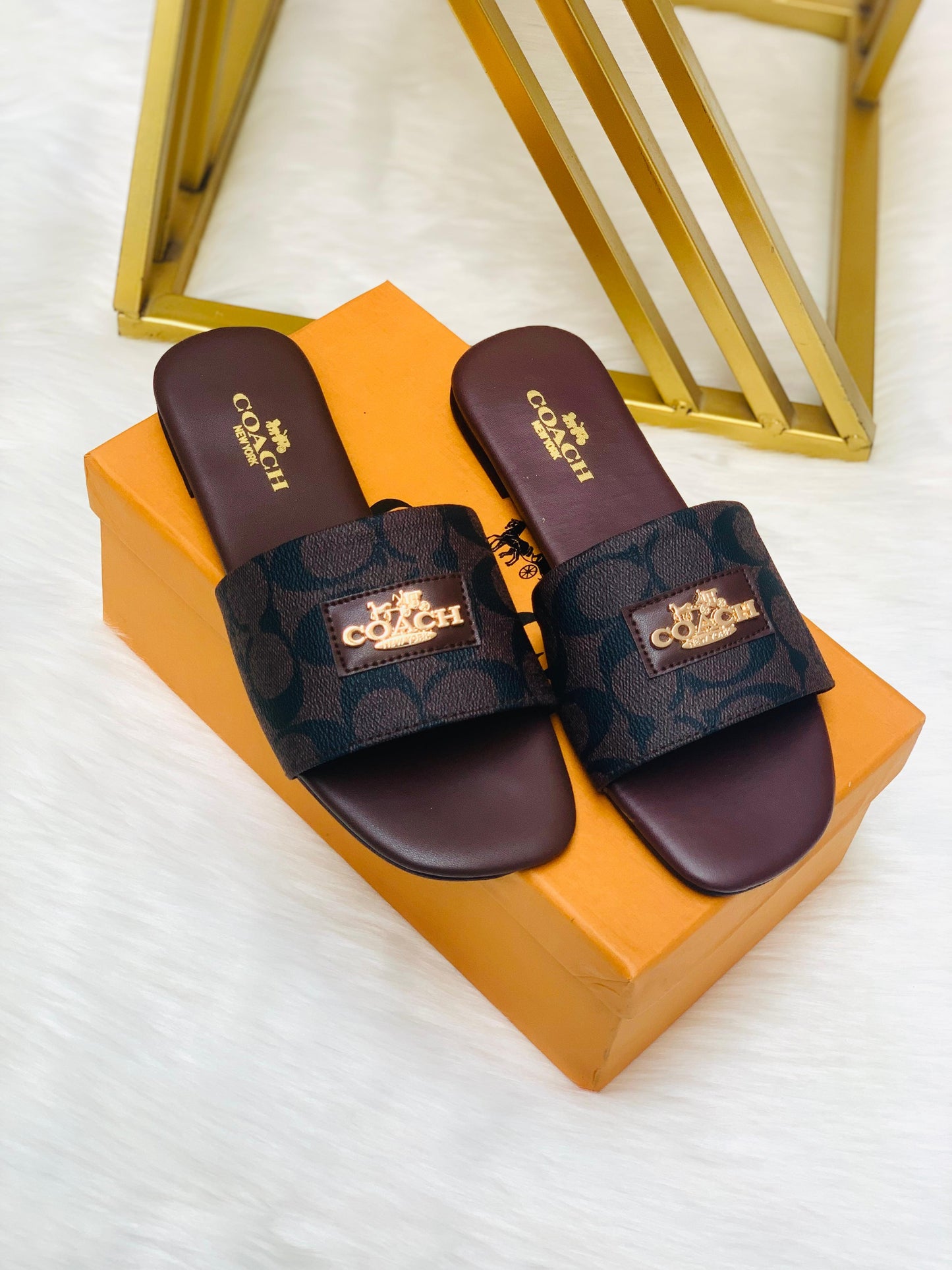 C-O-A-C-H Flat Slippers – Official Model Women Footwear (Brown/Black)
