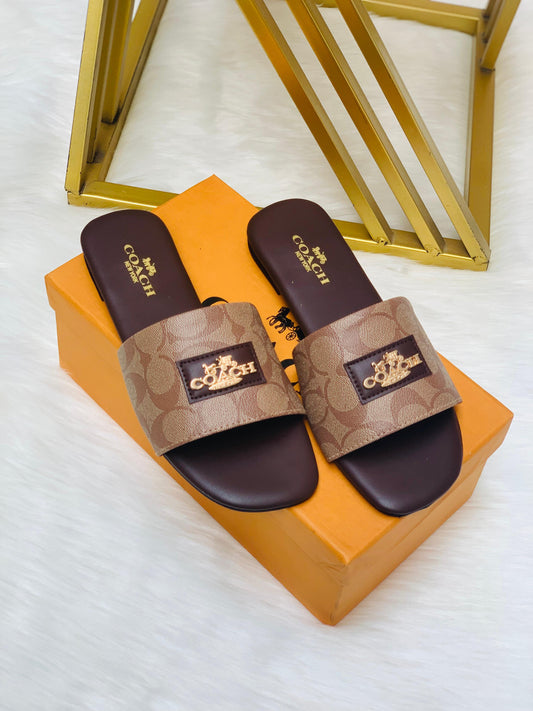 C-O-A-C-H Flat Slippers – Official Model Women Footwear (Brown/Beige)