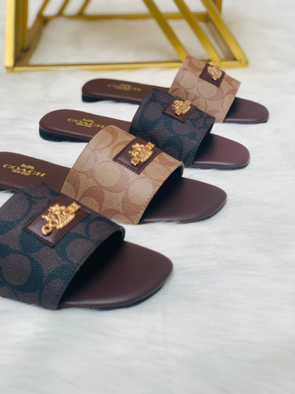 C-O-A-C-H Flat Slippers – Official Model Women Footwear (Brown/Beige)