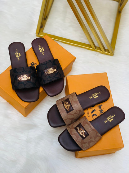 C-O-A-C-H Flat Slippers – Official Model Women Footwear (Brown/Beige)