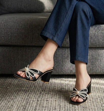 J-I-M-M-Y C-H-O-O Pearl Heels – Elegant Women Footwear (Black)