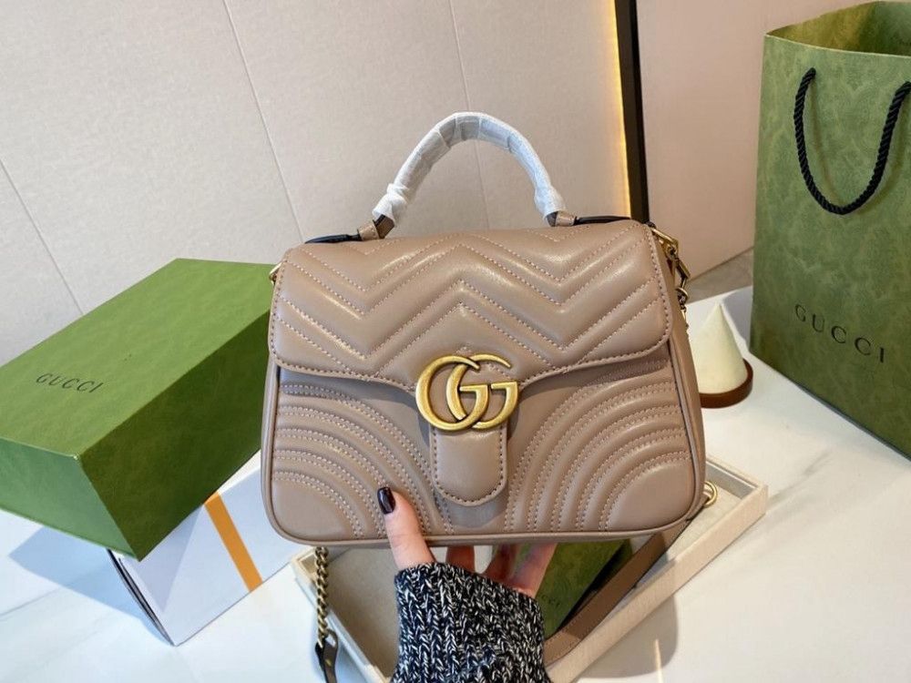 G-U-C-C-I Marmont Small Top Handle Women Bag – Classic Edition (Beige)