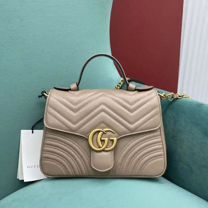 G-U-C-C-I Marmont Small Top Handle Women Bag – Classic Edition (Beige)