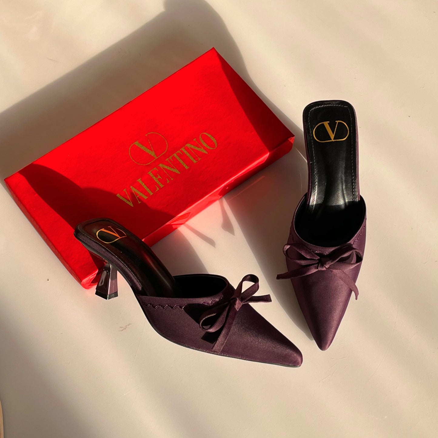 V-A-L-E-N-T-I-N-O Signature Heels – Chic Elevated Women Footwear (Purple)