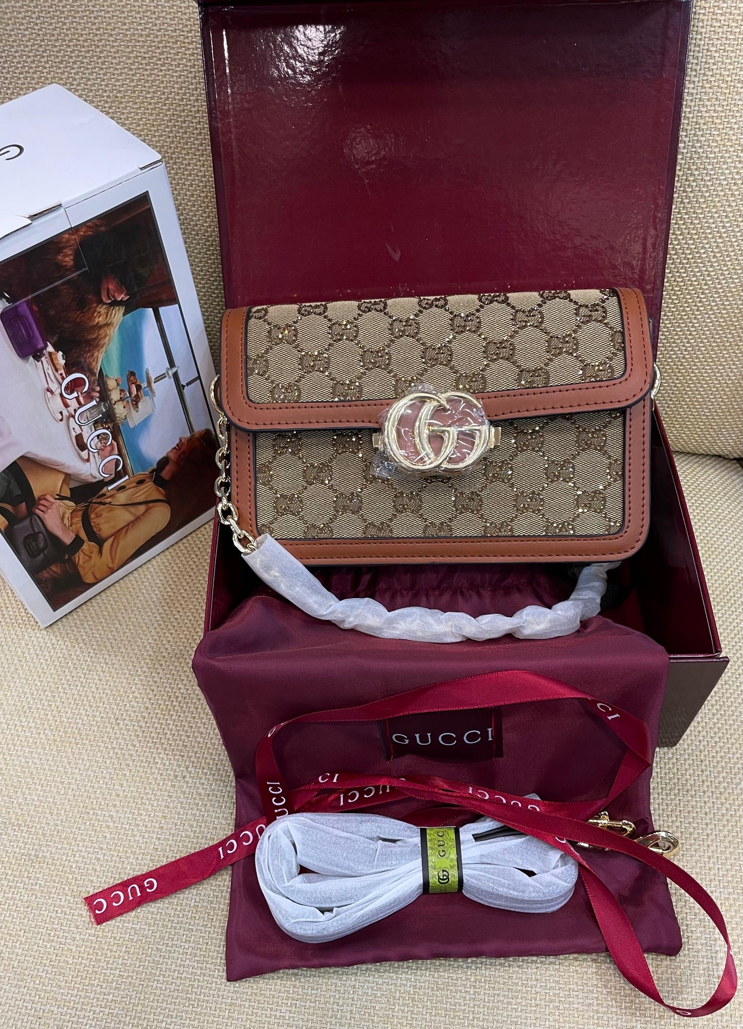 G-U-C-C-I Marmont Shoulder Women Bag – Signature Luxe Edition (Brown)