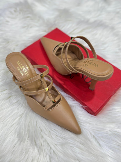 V-A-L-E-N-T-I-N-O Dual Tone Heels – Statement Women Footwear (Beige)