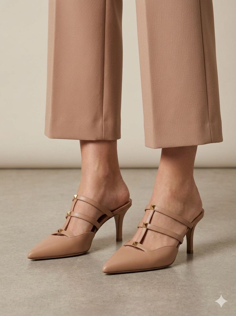 V-A-L-E-N-T-I-N-O Dual Tone Heels – Statement Women Footwear (Beige)