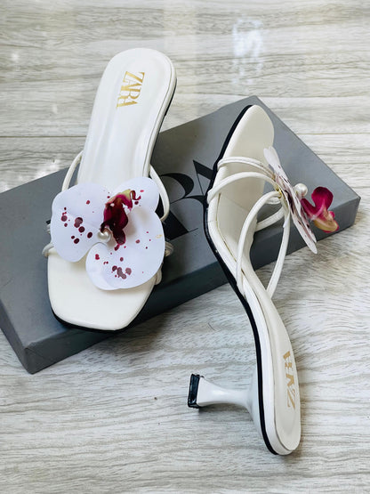 Z-A-R-A Floral Heels – Bloom Style Women Footwear (White)