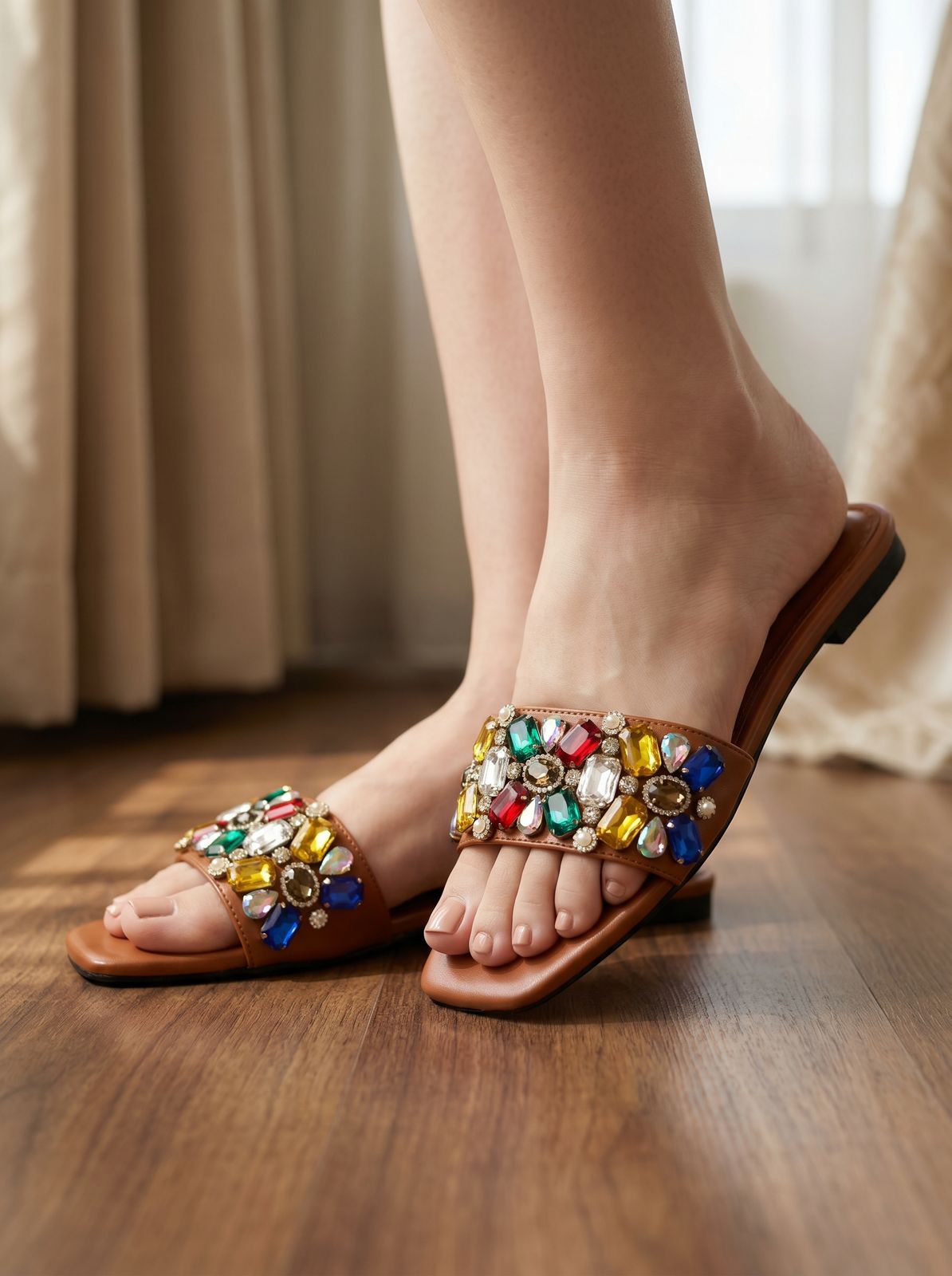 Z-A-R-A Stones Bunch Flats – Sparkle Comfort Women Footwear (Brown)