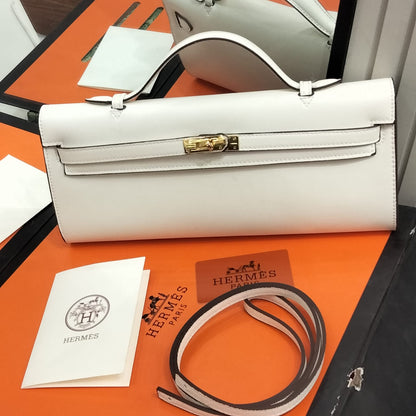 H-E-R-M-È-S Kelly Cut Clutch – Elite Evening Women Bag (White)