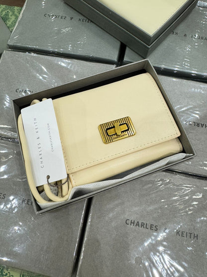 C-H-A-R-L-E-S & K-E-I-T-H Edna Turn-Lock Wallet – Knotted Strap Women Bag (Cream)
