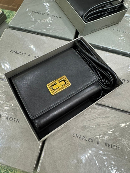 C-H-A-R-L-E-S & K-E-I-T-H Edna Turn-Lock Wallet – Knotted Strap Women Bag (Black)