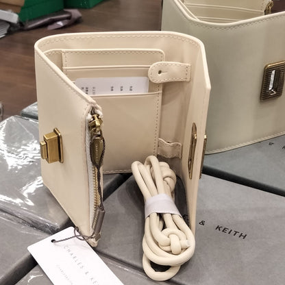 C-H-A-R-L-E-S & K-E-I-T-H Edna Turn-Lock Wallet – Knotted Strap Women Bag (Cream)