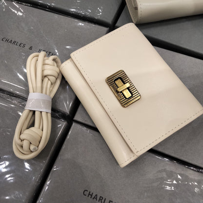 C-H-A-R-L-E-S & K-E-I-T-H Edna Turn-Lock Wallet – Knotted Strap Women Bag (Cream)