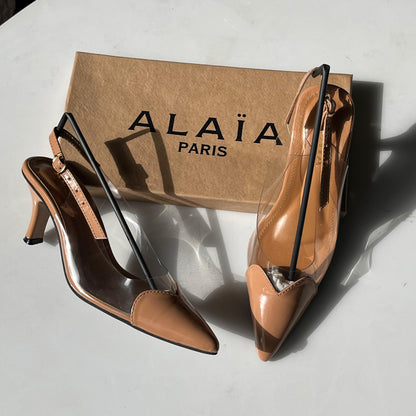 A-L-A-Ï-A Le Cœur Slingbacks – Heartline Patent Women Footwear (Brown-2)
