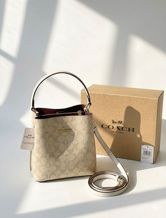 C-O-A-C-H Small Town Bucket Women Bag – Signature Canvas Master Series (Beige/Cream)