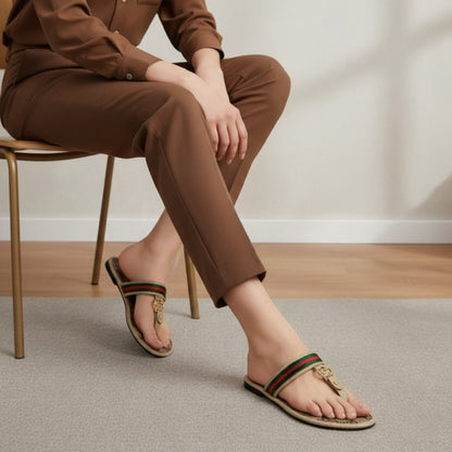 G-U-C-C-I Everyday Flat Slippers – Effortless Luxe Women Footwear (Brown)