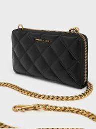 C-H-A-R-L-E-S & K-E-I-T-H Swing Quilted Zip Key Pouch – Travel Smart Women Bag (Black/Gold)