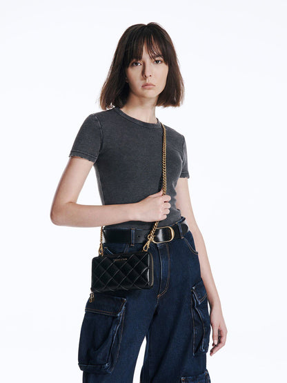 C-H-A-R-L-E-S & K-E-I-T-H Swing Quilted Zip Key Pouch – Travel Smart Women Bag (Black/Gold)