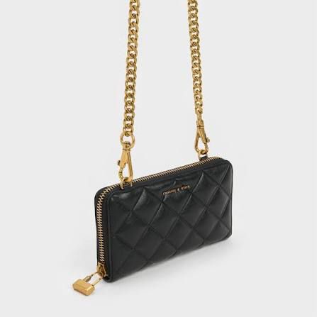 C-H-A-R-L-E-S & K-E-I-T-H Swing Quilted Zip Key Pouch – Travel Smart Women Bag (Black/Gold)