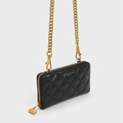 C-H-A-R-L-E-S & K-E-I-T-H Swing Quilted Zip Key Pouch – Travel Smart Women Bag (Black/Gold)