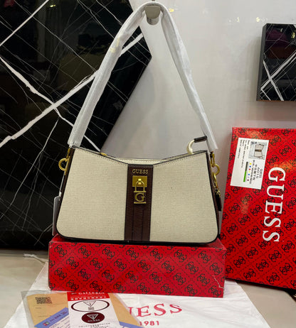 G-U-E-S-S Chic Shoulder Women Bags – Master Quality Collection (Cream/Brown)