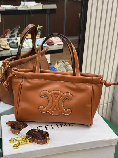 C-E-L-I-N-E Small Cabas Drawstring – Triomphe Carry Women Bag (Brown)