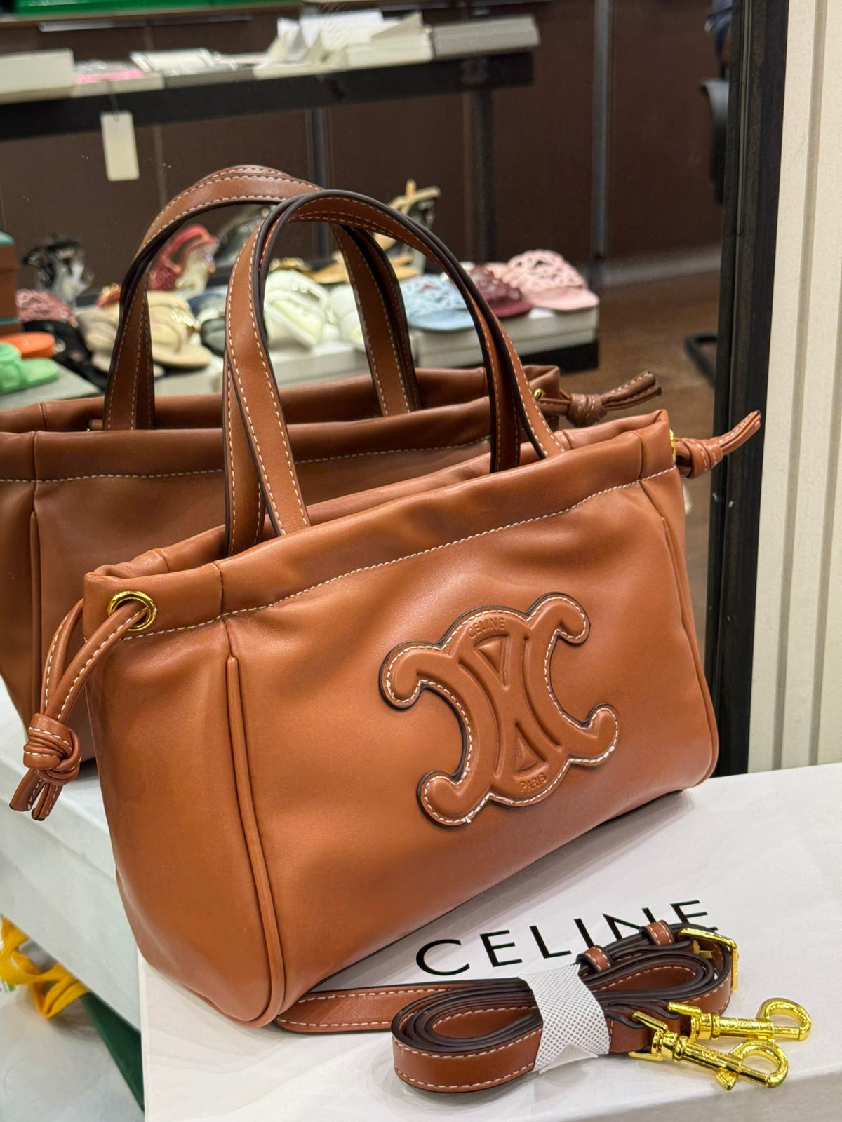 C-E-L-I-N-E Small Cabas Drawstring – Triomphe Carry Women Bag (Brown)