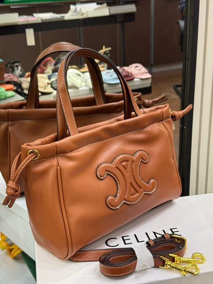 C-E-L-I-N-E Small Cabas Drawstring – Triomphe Carry Women Bag (Brown)