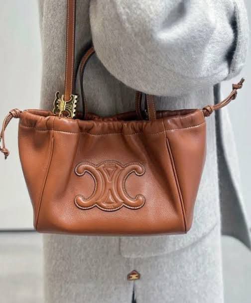 C-E-L-I-N-E Small Cabas Drawstring – Triomphe Carry Women Bag (Brown)