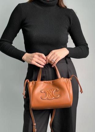 C-E-L-I-N-E Small Cabas Drawstring – Triomphe Carry Women Bag (Brown)