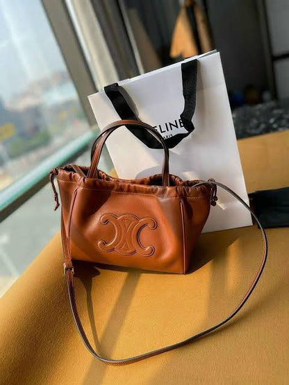 C-E-L-I-N-E Small Cabas Drawstring – Triomphe Carry Women Bag (Brown)