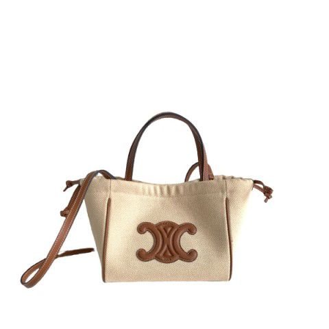C-E-L-I-N-E Small Cabas Drawstring – Triomphe Carry Women Bag (White/Brown)
