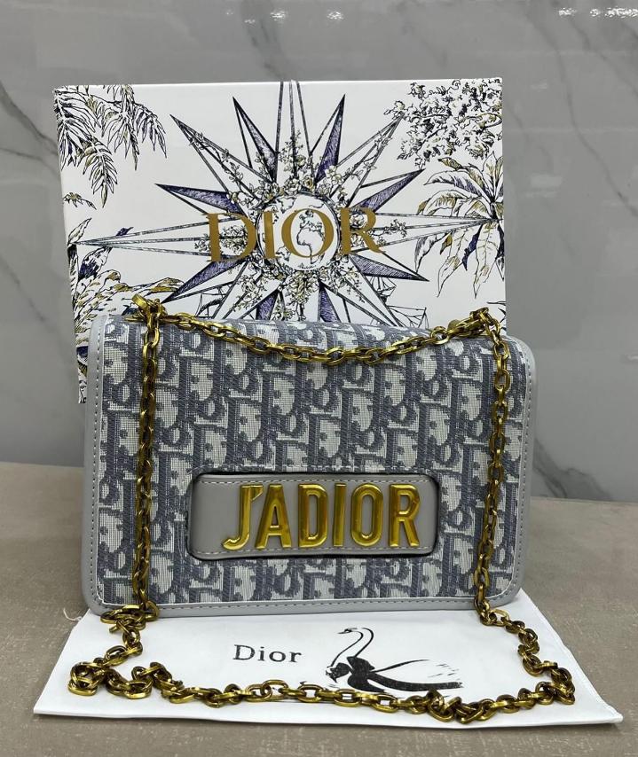 D-I-O-R Oblique J'Adior Mini Flap – Iconic Chain Women Bag (Grey)