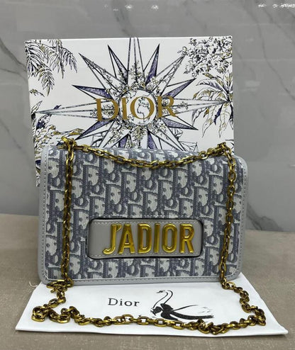 D-I-O-R Oblique J'Adior Mini Flap – Iconic Chain Women Bag (Grey)