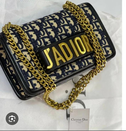 D-I-O-R Oblique J'Adior Mini Flap – Iconic Chain Women Bag (Blue)